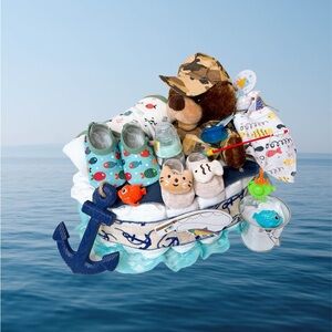 Fisherman Diaper Cake, Nautical Baby Shower